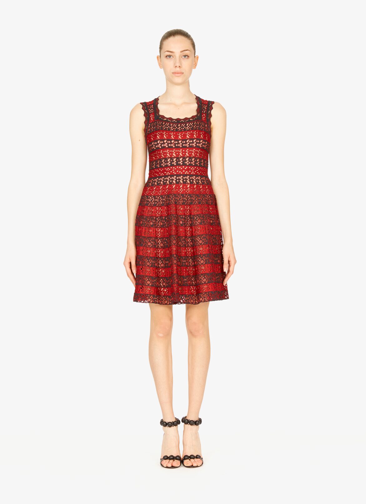 Flared Knitted Dress ALAÏA BLACK/RED FLARED KNITTED DRESS